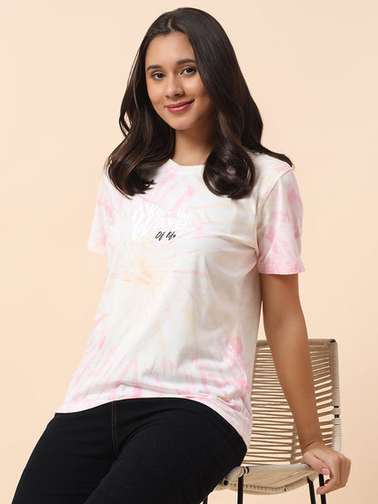 T-Shirt for Women l Breathable & Soft with Color Fastness Regular Fit Round Neck Poly Cotton Fabric Printed Pattern