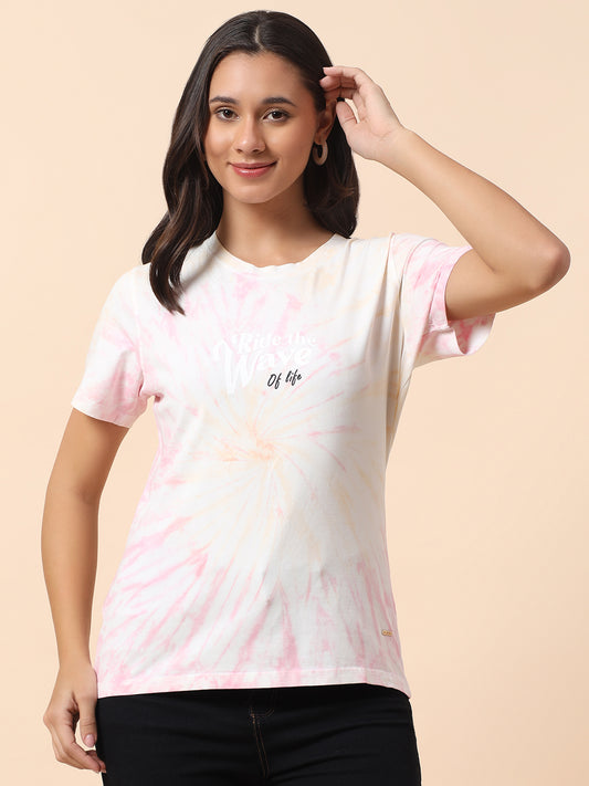 T-Shirt for Women l Breathable & Soft with Color Fastness Regular Fit Round Neck Poly Cotton Fabric Printed Pattern