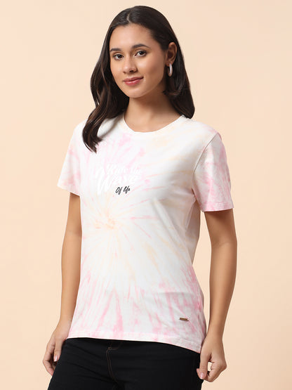 T-Shirt for Women l Breathable & Soft with Color Fastness Regular Fit Round Neck Poly Cotton Fabric Printed Pattern