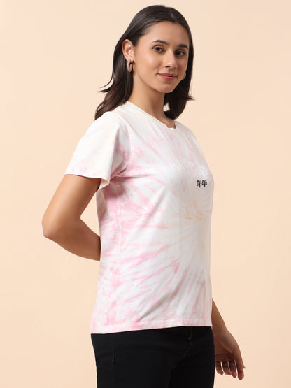 T-Shirt for Women l Breathable & Soft with Color Fastness Regular Fit Round Neck Poly Cotton Fabric Printed Pattern
