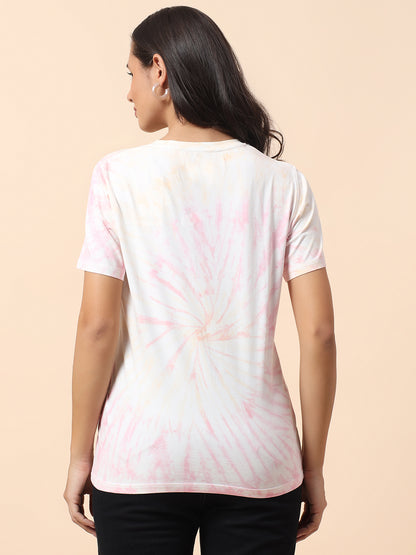 T-Shirt for Women l Breathable & Soft with Color Fastness Regular Fit Round Neck Poly Cotton Fabric Printed Pattern
