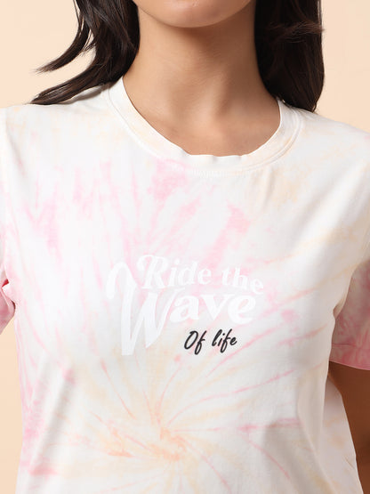 T-Shirt for Women l Breathable & Soft with Color Fastness Regular Fit Round Neck Poly Cotton Fabric Printed Pattern