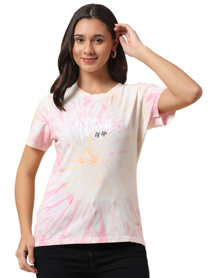 T-Shirt for Women l Breathable & Soft with Color Fastness Regular Fit Round Neck Poly Cotton Fabric Printed Pattern
