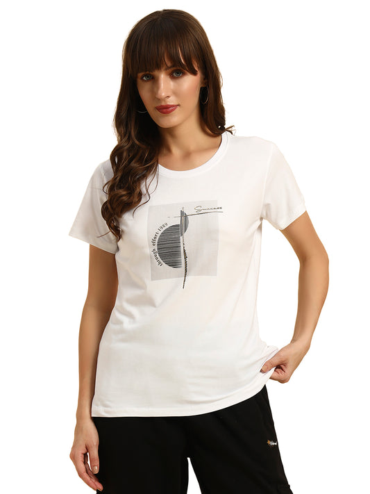 T-Shirt for Women | Breathable & Soft with Color Fastness Regular Fit Round Neck Cotton Fabric Printed Pattern