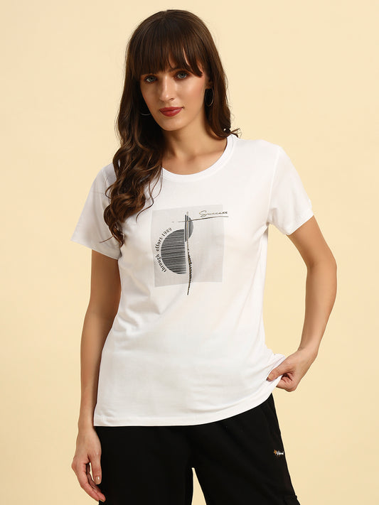 T-Shirt for Women | Breathable & Soft with Color Fastness Regular Fit Round Neck Cotton Fabric Printed Pattern