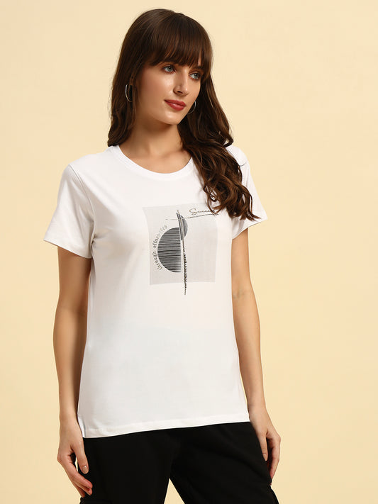 T-Shirt for Women | Breathable & Soft with Color Fastness Regular Fit Round Neck Cotton Fabric Printed Pattern