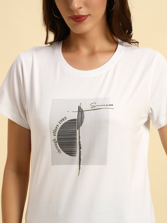 T-Shirt for Women | Breathable & Soft with Color Fastness Regular Fit Round Neck Cotton Fabric Printed Pattern