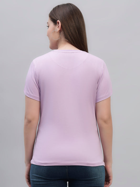 Women's Lilac Printed Half Sleeves Round Neck Casual T Shirt