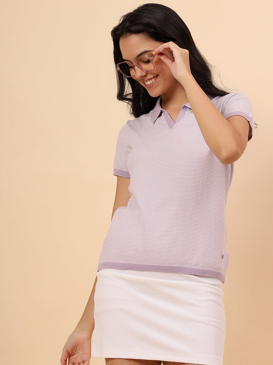 T-Shirt for Women l Breathable & Soft with Color Fastness Regular Fit Cotton Blend Fabric Striped Pattern