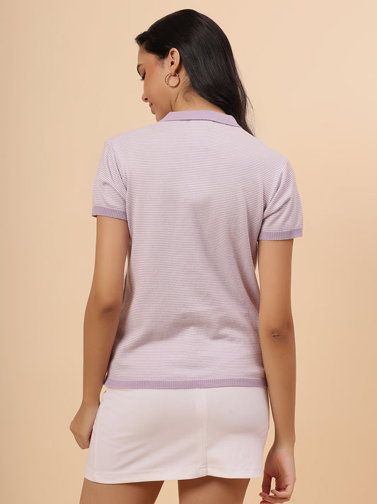 T-Shirt for Women l Breathable & Soft with Color Fastness Regular Fit Cotton Blend Fabric Striped Pattern
