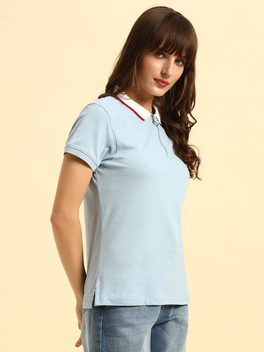T-Shirt for Women | Breathable & Soft with Color Fastness Regular Fit Polo Neck Poly Cotton Fabric Solid Pattern