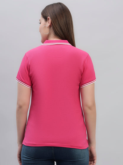 Women's Dark Pink Solid Half Sleeves Round Neck Casual T Shirt