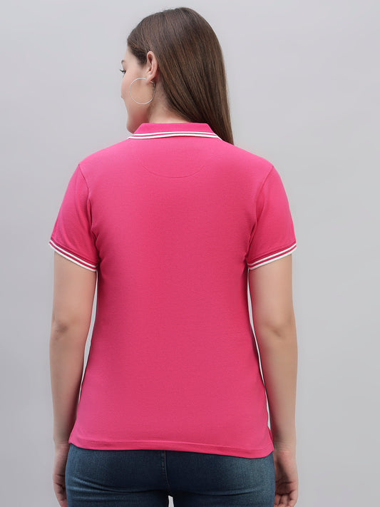 Women's Dark Pink Solid Half Sleeves Round Neck Casual T Shirt
