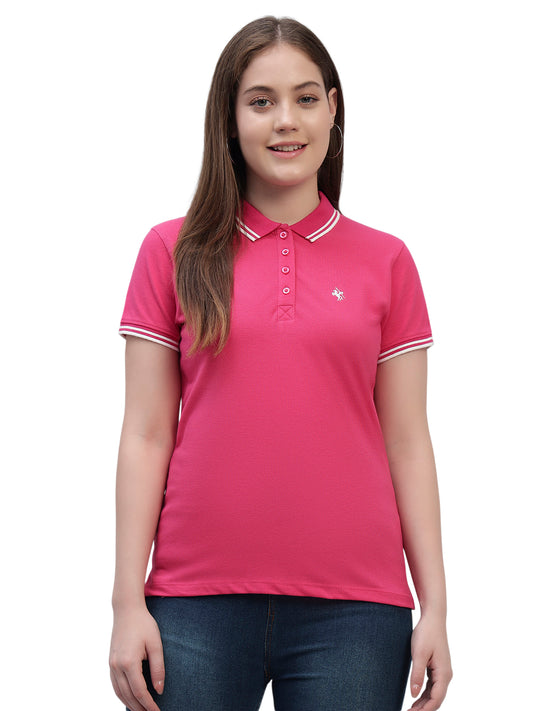 Women's Dark Pink Solid Half Sleeves Round Neck Casual T Shirt
