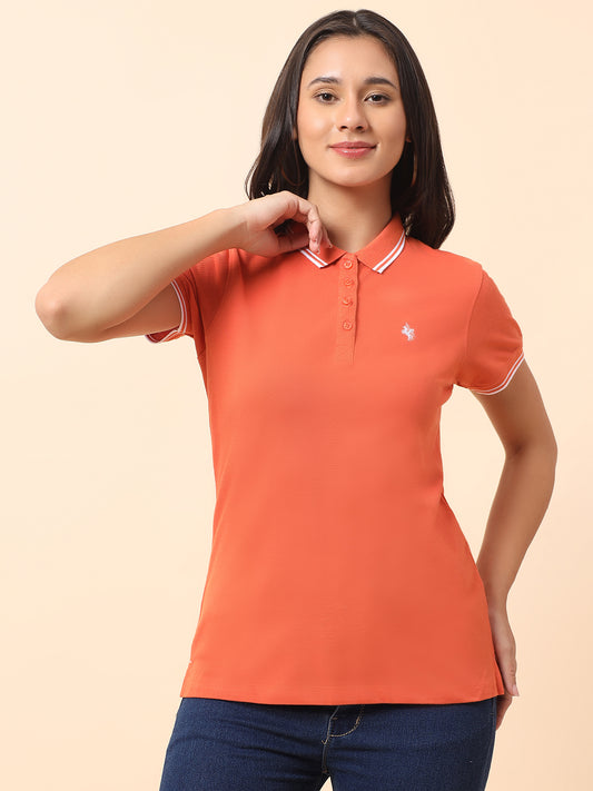 T-Shirt for Women l Breathable & Soft with Color Fastness Regular Fit Polo Neck Poly Cotton Fabric Solid Pattern