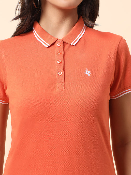 T-Shirt for Women l Breathable & Soft with Color Fastness Regular Fit Polo Neck Poly Cotton Fabric Solid Pattern