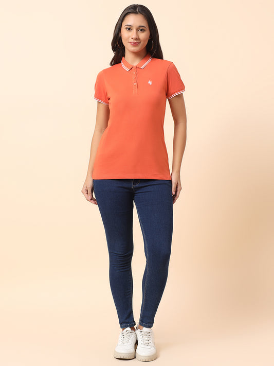 T-Shirt for Women l Breathable & Soft with Color Fastness Regular Fit Polo Neck Poly Cotton Fabric Solid Pattern