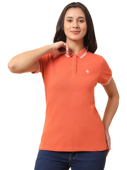 T-Shirt for Women l Breathable & Soft with Color Fastness Regular Fit Polo Neck Poly Cotton Fabric Solid Pattern