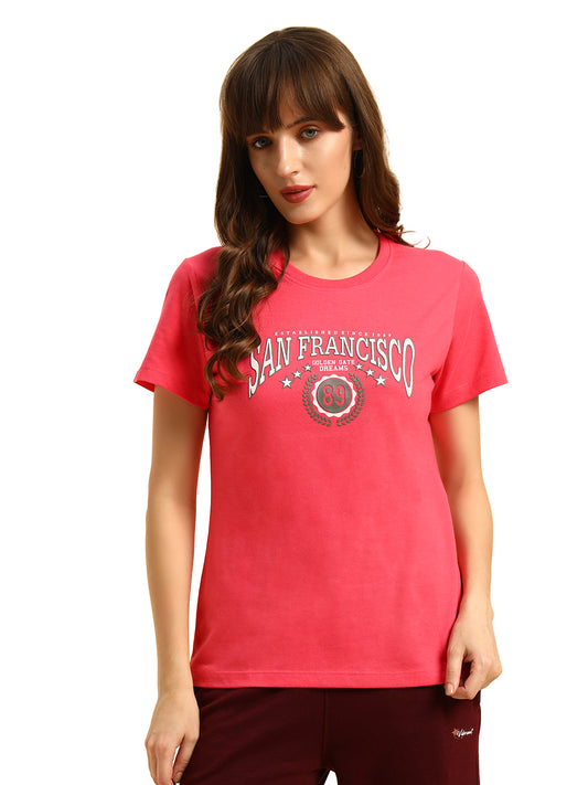 T-Shirt for Women | Breathable & Soft with Color Fastness Regular Fit Round Neck Poly Cotton Fabric Printed Pattern