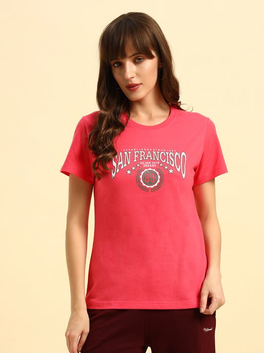 T-Shirt for Women | Breathable & Soft with Color Fastness Regular Fit Round Neck Poly Cotton Fabric Printed Pattern