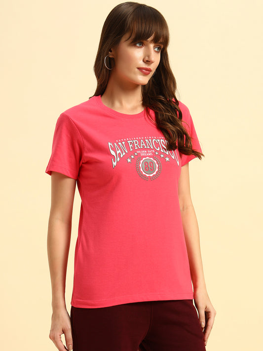 T-Shirt for Women | Breathable & Soft with Color Fastness Regular Fit Round Neck Poly Cotton Fabric Printed Pattern