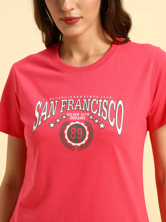 T-Shirt for Women | Breathable & Soft with Color Fastness Regular Fit Round Neck Poly Cotton Fabric Printed Pattern