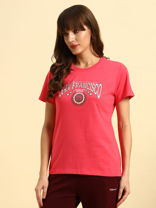 T-Shirt for Women | Breathable & Soft with Color Fastness Regular Fit Round Neck Poly Cotton Fabric Printed Pattern