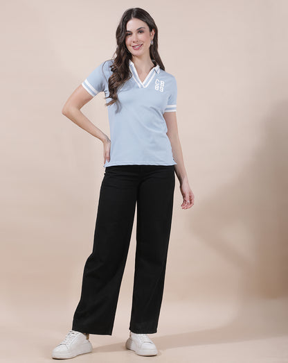 T-Shirt for Women l Breathable & Soft with Color Fastness Regular Fit Collar Neck Cotton Blend Fabric Solid Pattern