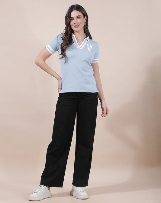 T-Shirt for Women l Breathable & Soft with Color Fastness Regular Fit Collar Neck Cotton Blend Fabric Solid Pattern