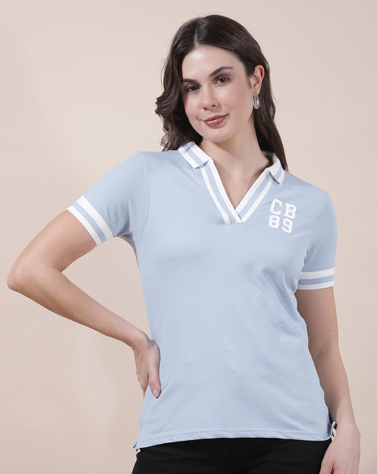 T-Shirt for Women l Breathable & Soft with Color Fastness Regular Fit Collar Neck Cotton Blend Fabric Solid Pattern