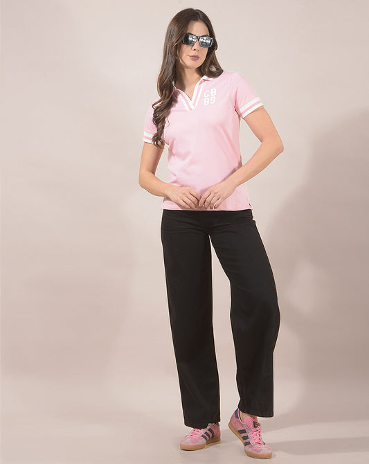 T-Shirt for Women l Breathable & Soft with Color Fastness Regular Fit Collar Neck Cotton Blend Fabric Solid Pattern