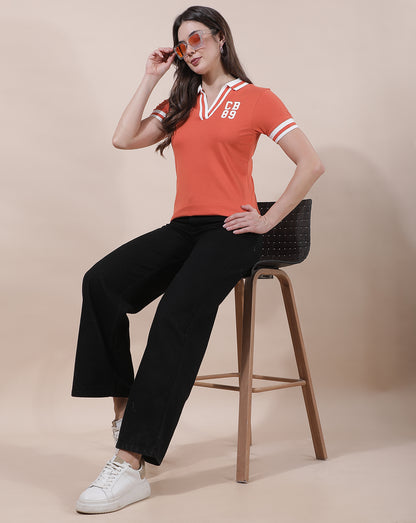T-Shirt for Women l Breathable & Soft with Color Fastness Regular Fit Collar Neck Cotton Blend Fabric Solid Pattern