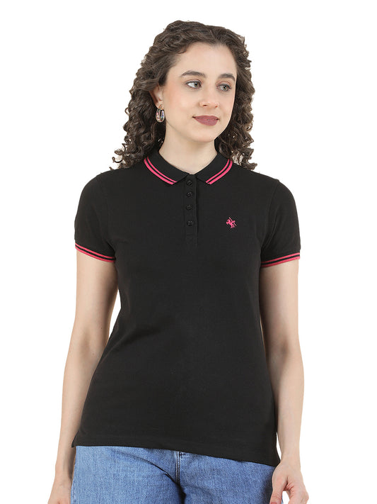 T-Shirt for Women l Breathable & Soft with Color Fastness Regular Fit Polo Neck Poly Cotton Fabric Solid Pattern