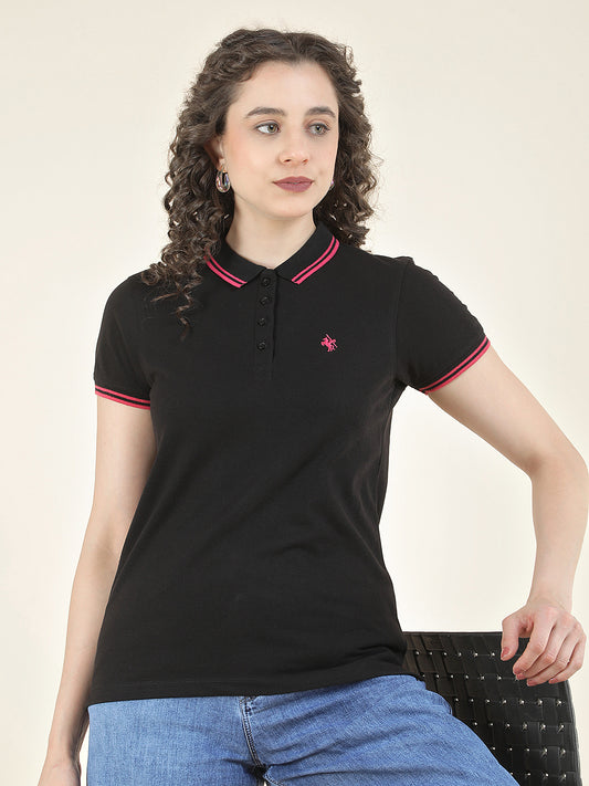 T-Shirt for Women l Breathable & Soft with Color Fastness Regular Fit Polo Neck Poly Cotton Fabric Solid Pattern