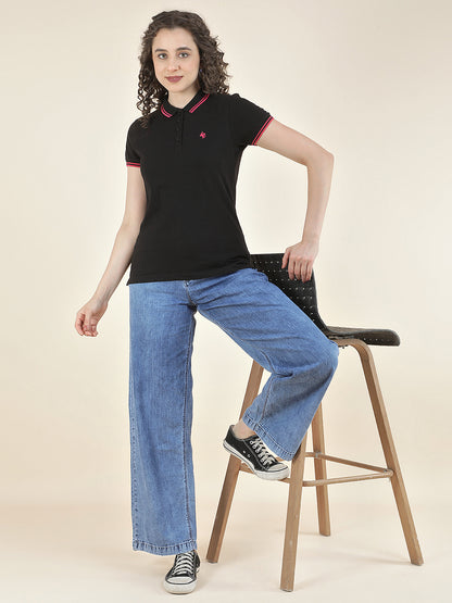 T-Shirt for Women l Breathable & Soft with Color Fastness Regular Fit Polo Neck Poly Cotton Fabric Solid Pattern