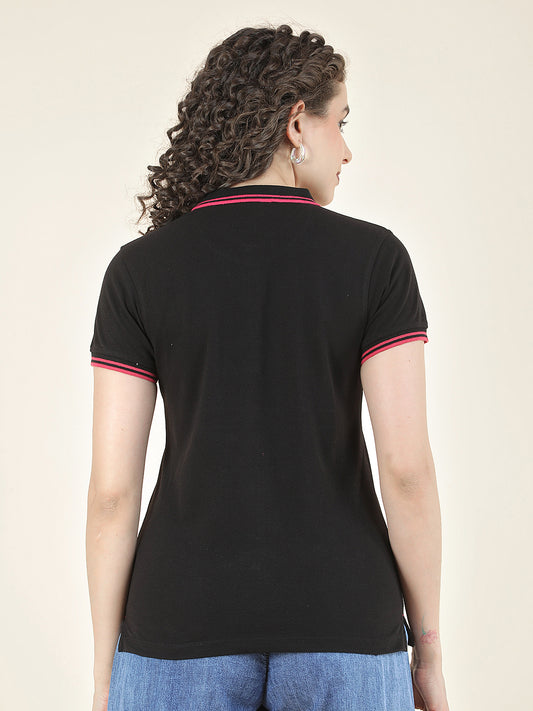 T-Shirt for Women l Breathable & Soft with Color Fastness Regular Fit Polo Neck Poly Cotton Fabric Solid Pattern