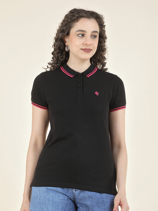 T-Shirt for Women l Breathable & Soft with Color Fastness Regular Fit Polo Neck Poly Cotton Fabric Solid Pattern