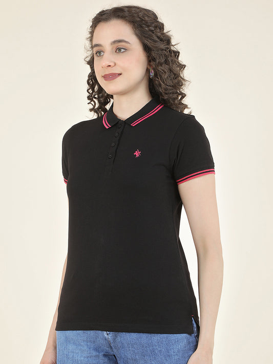 T-Shirt for Women l Breathable & Soft with Color Fastness Regular Fit Polo Neck Poly Cotton Fabric Solid Pattern