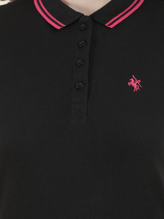 T-Shirt for Women l Breathable & Soft with Color Fastness Regular Fit Polo Neck Poly Cotton Fabric Solid Pattern