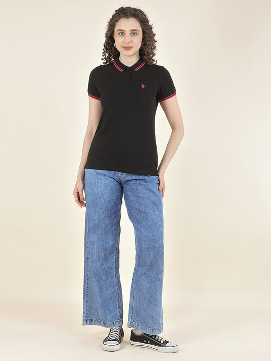 T-Shirt for Women l Breathable & Soft with Color Fastness Regular Fit Polo Neck Poly Cotton Fabric Solid Pattern