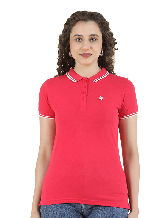 T-Shirt for Women l Breathable & Soft with Color Fastness Regular Fit Polo Neck Poly Cotton Fabric Solid Pattern