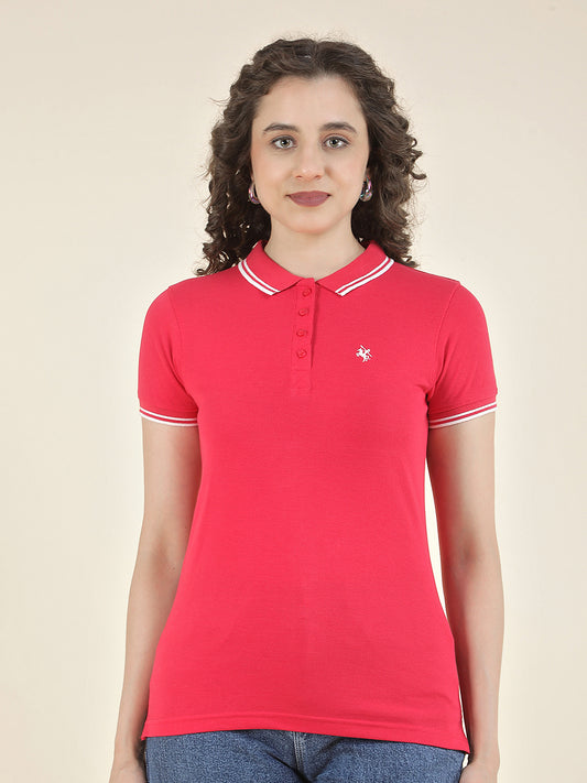 T-Shirt for Women l Breathable & Soft with Color Fastness Regular Fit Polo Neck Poly Cotton Fabric Solid Pattern