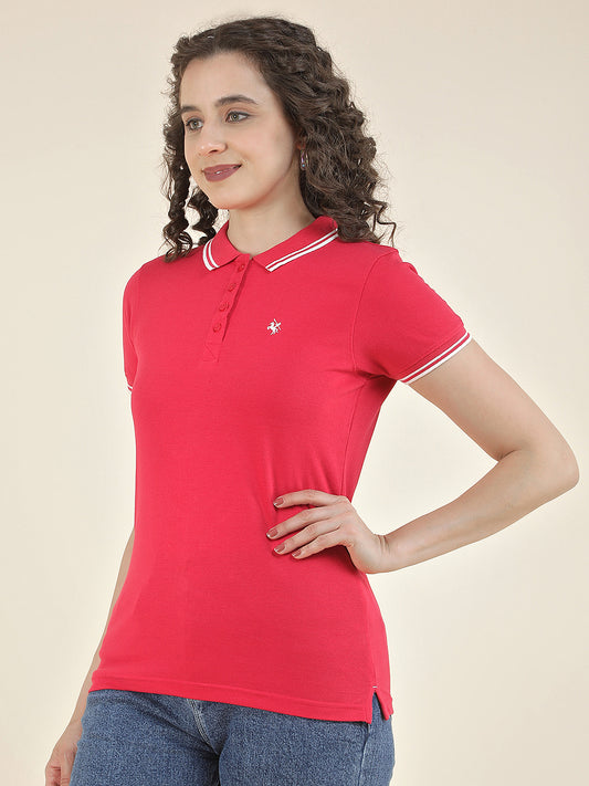 T-Shirt for Women l Breathable & Soft with Color Fastness Regular Fit Polo Neck Poly Cotton Fabric Solid Pattern