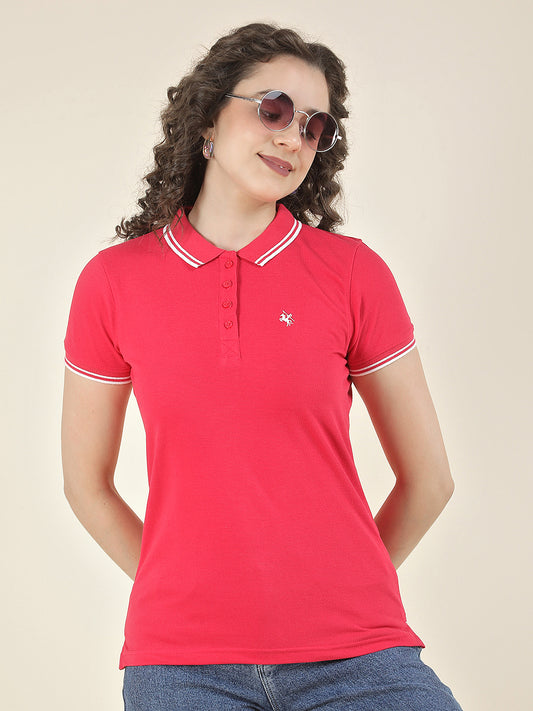 T-Shirt for Women l Breathable & Soft with Color Fastness Regular Fit Polo Neck Poly Cotton Fabric Solid Pattern