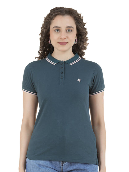T-Shirt for Women l Breathable & Soft with Color Fastness Regular Fit Polo Neck Poly Cotton Fabric Solid Pattern