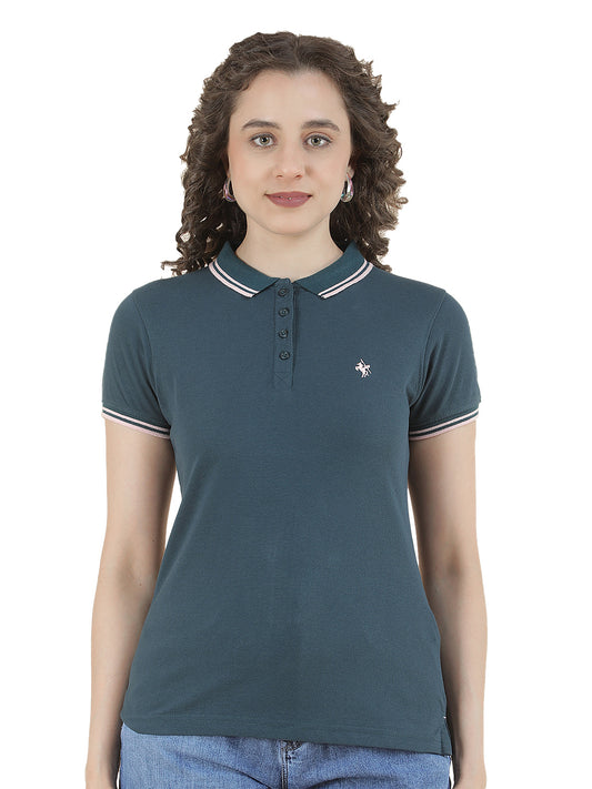 T-Shirt for Women l Breathable & Soft with Color Fastness Regular Fit Polo Neck Poly Cotton Fabric Solid Pattern