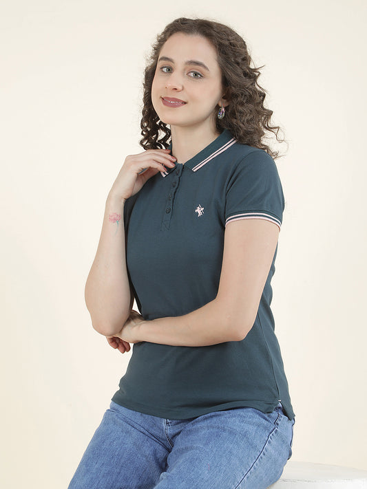 T-Shirt for Women l Breathable & Soft with Color Fastness Regular Fit Polo Neck Poly Cotton Fabric Solid Pattern