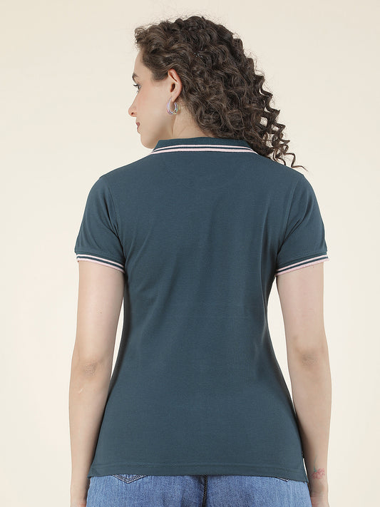 T-Shirt for Women l Breathable & Soft with Color Fastness Regular Fit Polo Neck Poly Cotton Fabric Solid Pattern