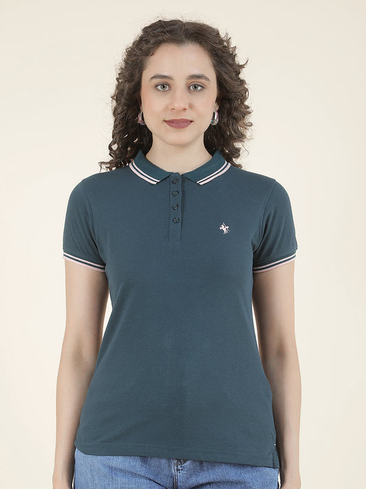 T-Shirt for Women l Breathable & Soft with Color Fastness Regular Fit Polo Neck Poly Cotton Fabric Solid Pattern