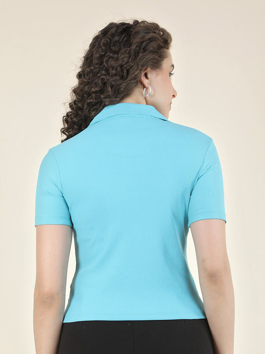 T-Shirt for Women l Breathable & Soft with Color Fastness Regular Fit Polo Neck Poly Cotton Fabric Solid Pattern